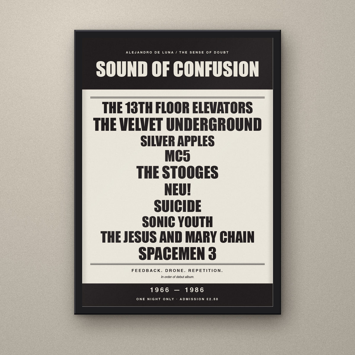 Sound of Confusion 1966–1986 signed A3 gig poster print in a black Nielsen aluminium frame