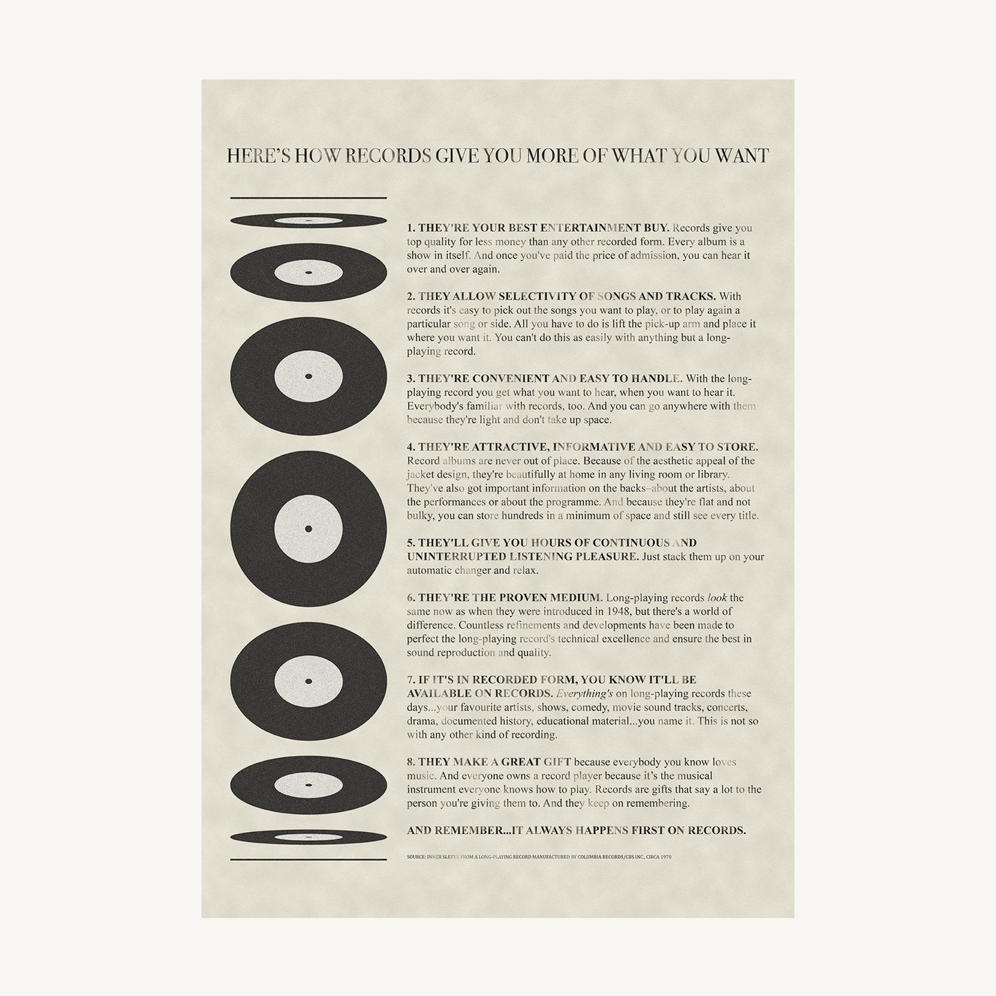 Record Manifesto Print – “Here’s How Records Give You More Of What You Want”