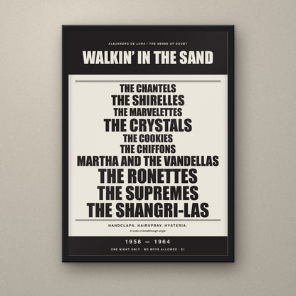 Walkin' in the Sand 1958–1964 signed A3 gig poster print in a black Nielsen aluminium frame